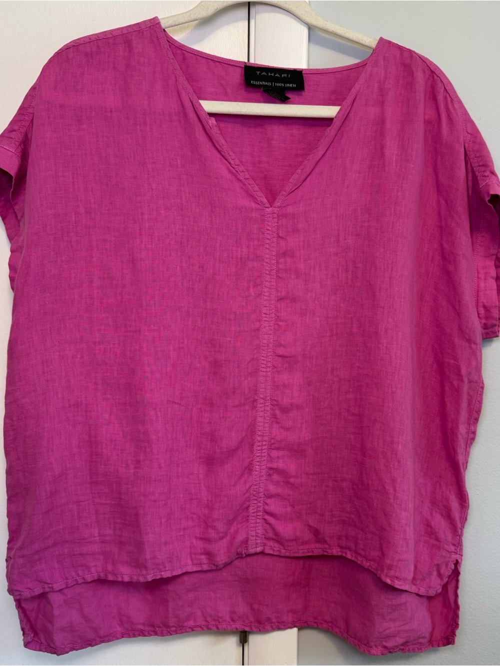 Tahari Vibrant Fuchsia V-Neck Linen Tunic